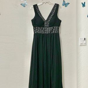 Dark navy prom dress with beadwork